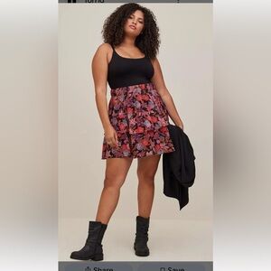 Torrid Floral Tiered Skirt - Red and Purple